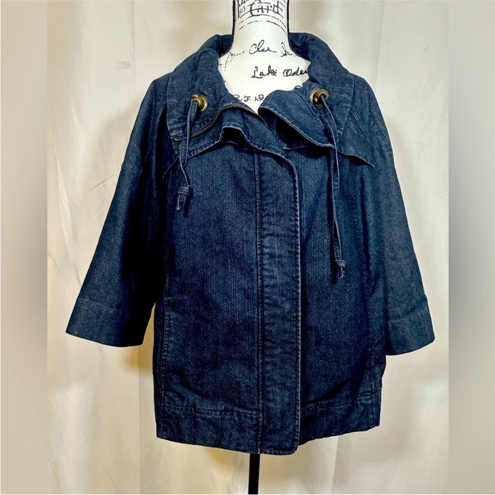CJ Banks 3/4 Sleeve Zip Up Jean Jacket Women's 1X Denim Streetwear Classic